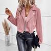 New Winter Women's Slim Short Lapel Zipper Jacket Faux Suede Outerwear for Europe and America