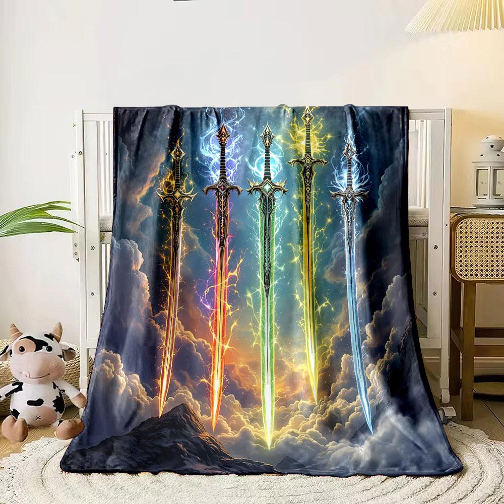 Five Elemental Fantasy Swords print blanket soft and cozy perfect for the living room bed sofa or a nap,gift