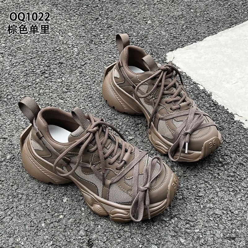 Leather platform dad shoes autumn and winter new lace-up velvet ins trendy casual sports shoes
