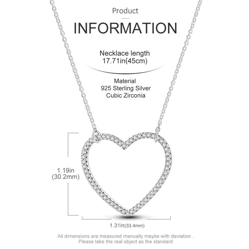 Original Necklace 925 Sterling Silver CZ Simple Heart Chain Necklace For Women Fit Original Charm Beads DIY Making Jewelry Gift