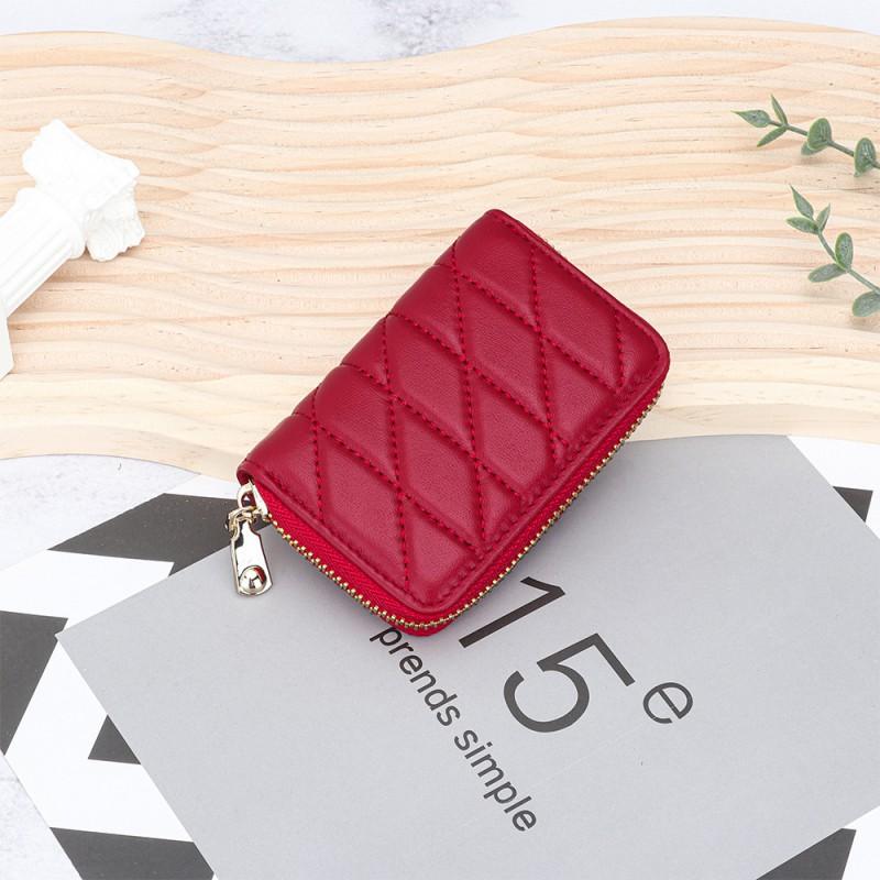 High-end Exquisite Sheepskin Small Card Bag Women's Fashionable Embroidered Zipper Organ ID Multi-card Change Purse