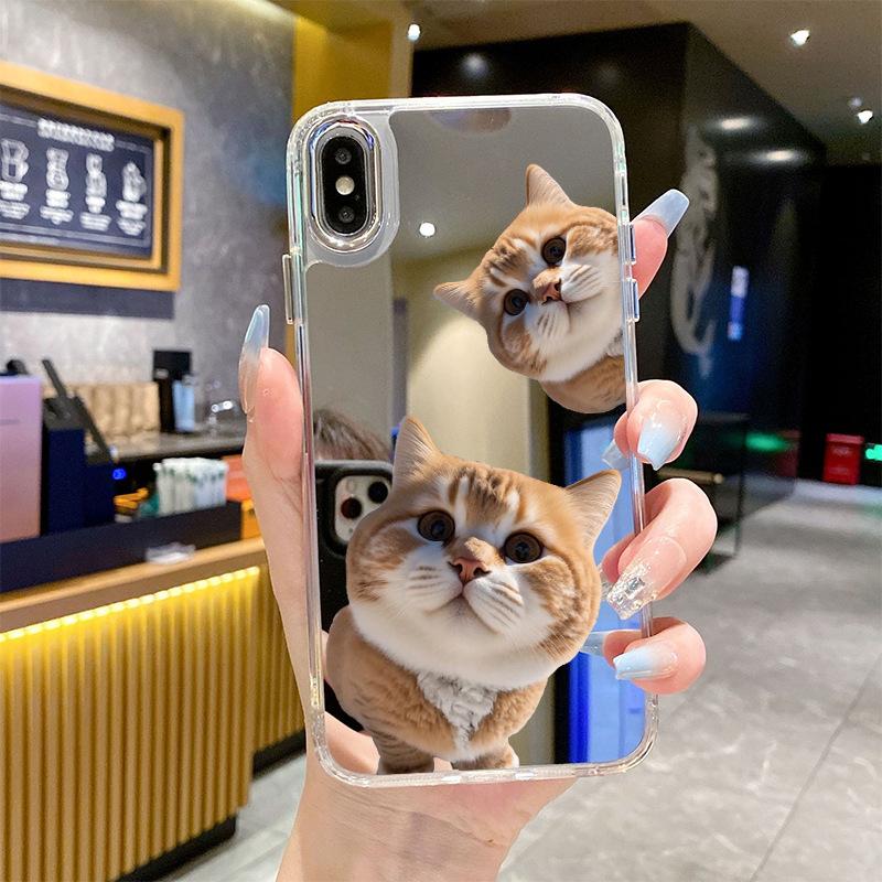 Cute kitten mobile phone case apple 15pro mirror case iphone14pm anti-drop 12 protective case 11pro