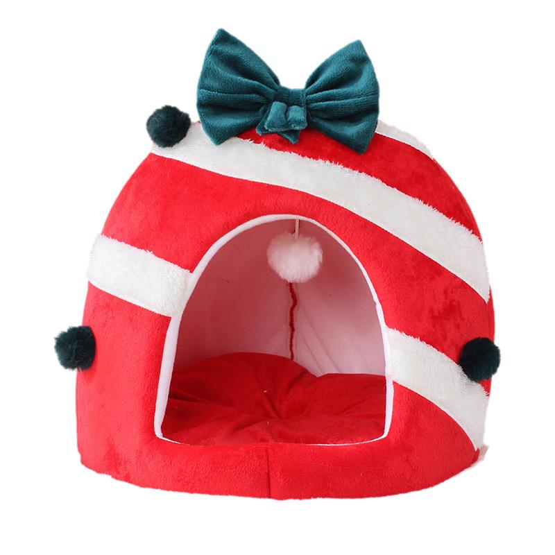 Theme Christmas Pet Cat Dog Bed Puppy Kitten Cozy Sleeping Nest Plush Cave House