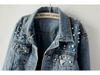 Europese & Amerikaanse Denim Jas met Kralen en Parels - Veelzijdig, Figuurcorrigerend, Los Kort Model voor Dames
