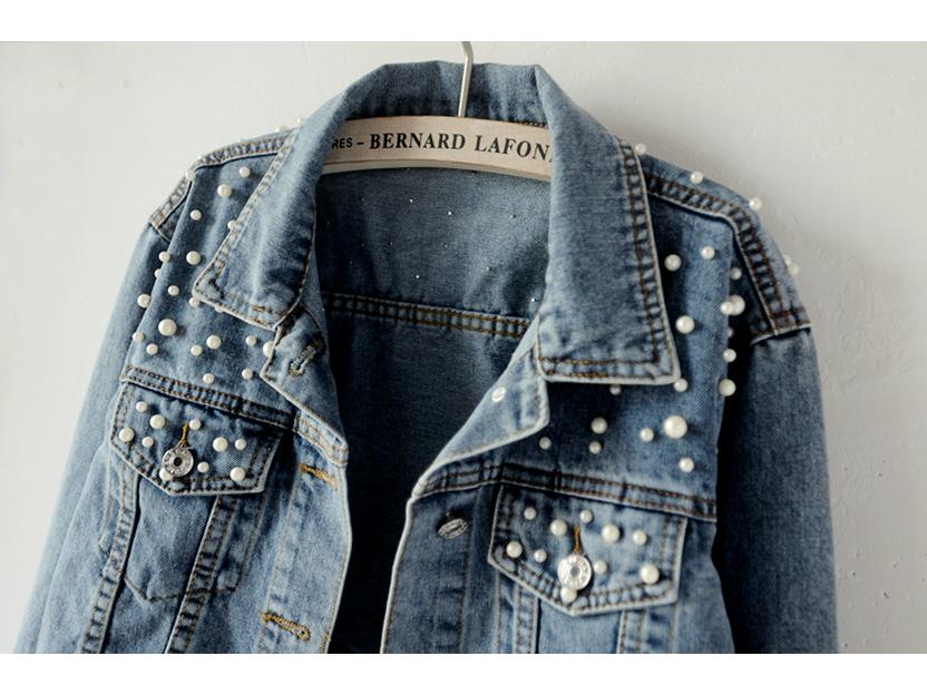 Europese & Amerikaanse Denim Jas met Kralen en Parels - Veelzijdig, Figuurcorrigerend, Los Kort Model voor Dames
