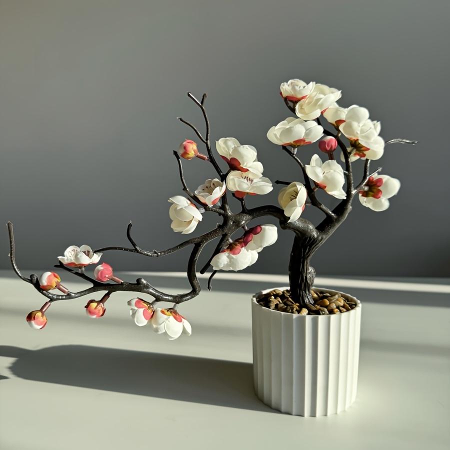 

Шикарное искусственное растение цветущей сливы с горшком - Идеально для домашнего и праздничного декора, Включает контейнер, для свадьбы и помолвки, Настольная композиция для гостиной