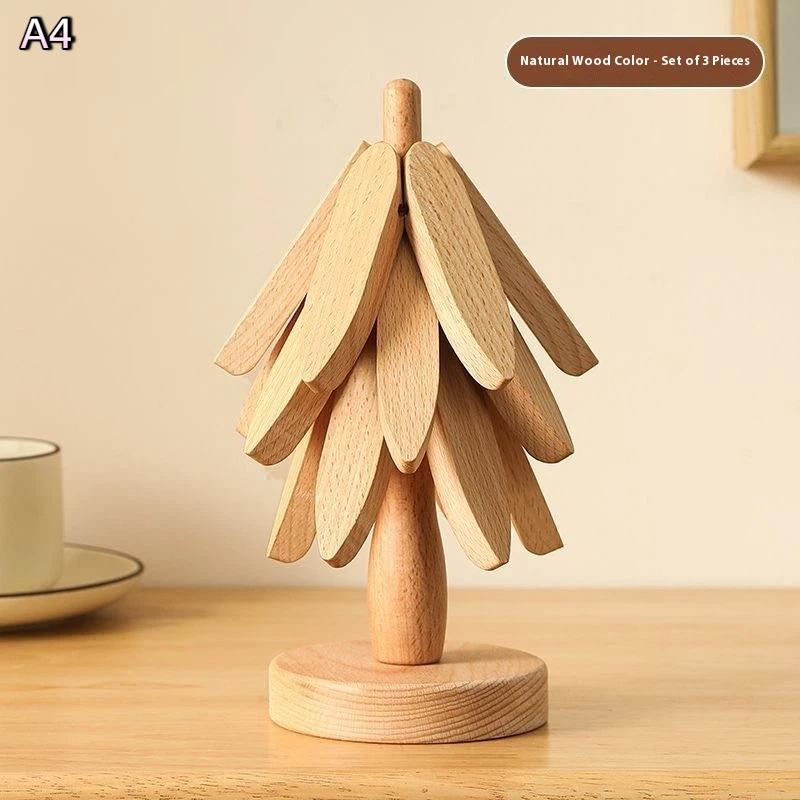 Tree Design Stand Wooden Christmas Tree Shape Decorative Anti Scald Heat Resistant Table Ornament Mat Coaster
