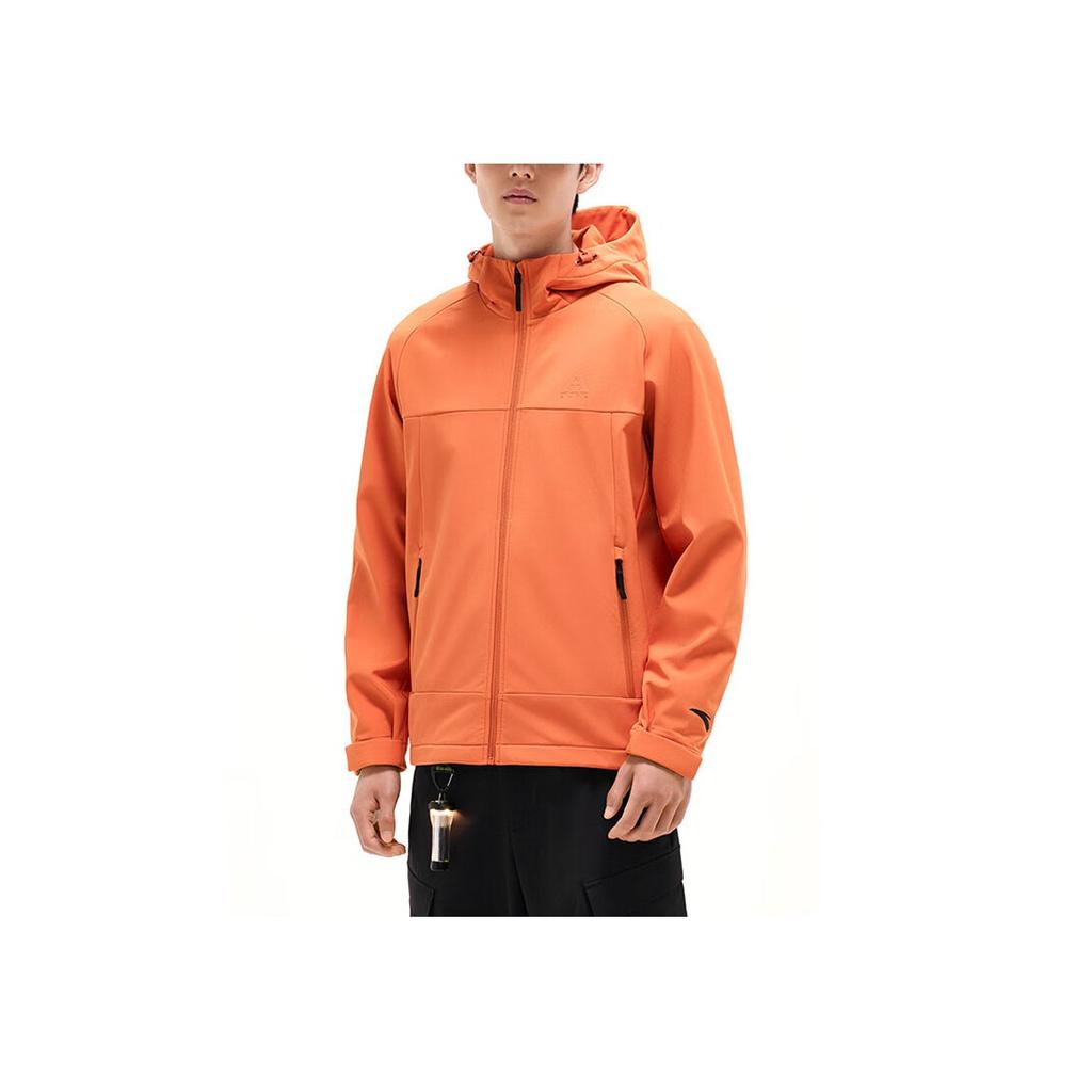 Anta Training Series Solid Color Soft Shell Windproof Water Resistant Fleece Lined Hooded Jacket Men Jacket Earth-Orange 952347609-2