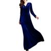 Damen Herbst und Winter Gold Samt V-Ausschnitt einfarbig langärmeliges Partykleid