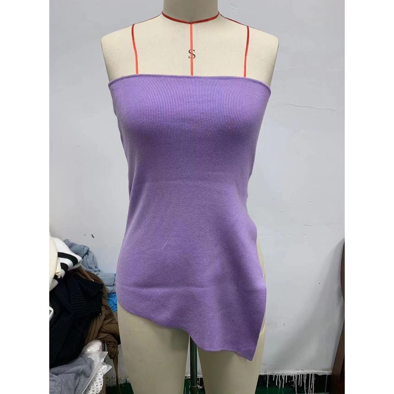 European and American New Sexy Strapless Solid Split Tube Top Top Sexy Knitted Chest Wrap Top