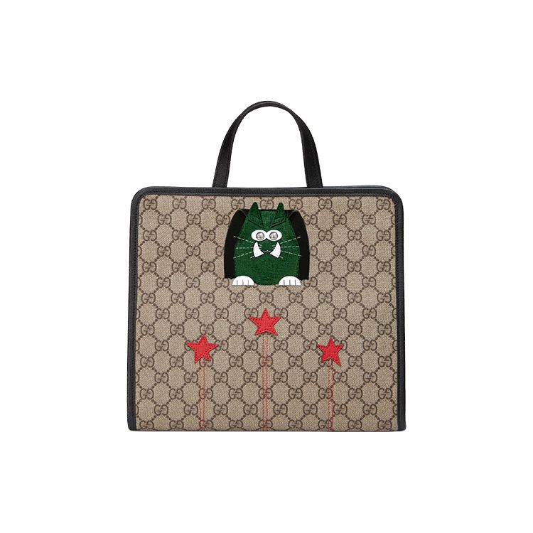 

Gucci GG Supreme Cat Embroidery Tote Bag, Green Cat Embroidery Star Pattern Shoulder Bag, Kids Casual Daily Work Travel Handbag 645290-KWZBN-9777 Basic Set (Bag+Dust Bag)