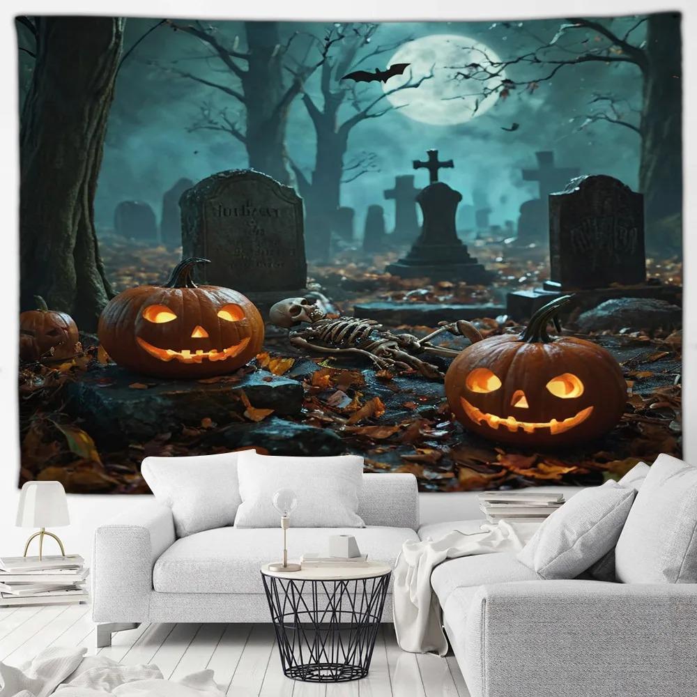 

Хэллоуин украшение для вечеринки дома гобелен веселый тыквенный фонарь замок городской пейзаж настенный декор гостиной комнаты 100x75cm