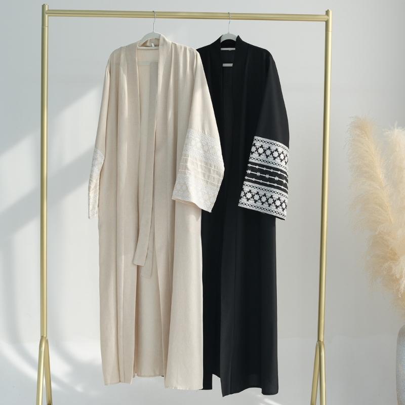 Abaya Brodée pour Femmes Musulmanes Robe Dubaï Cardigans Longs Décontractés Amples Kaftans Islamiques Robe Ouverte sur le Devant Longueur Maxi