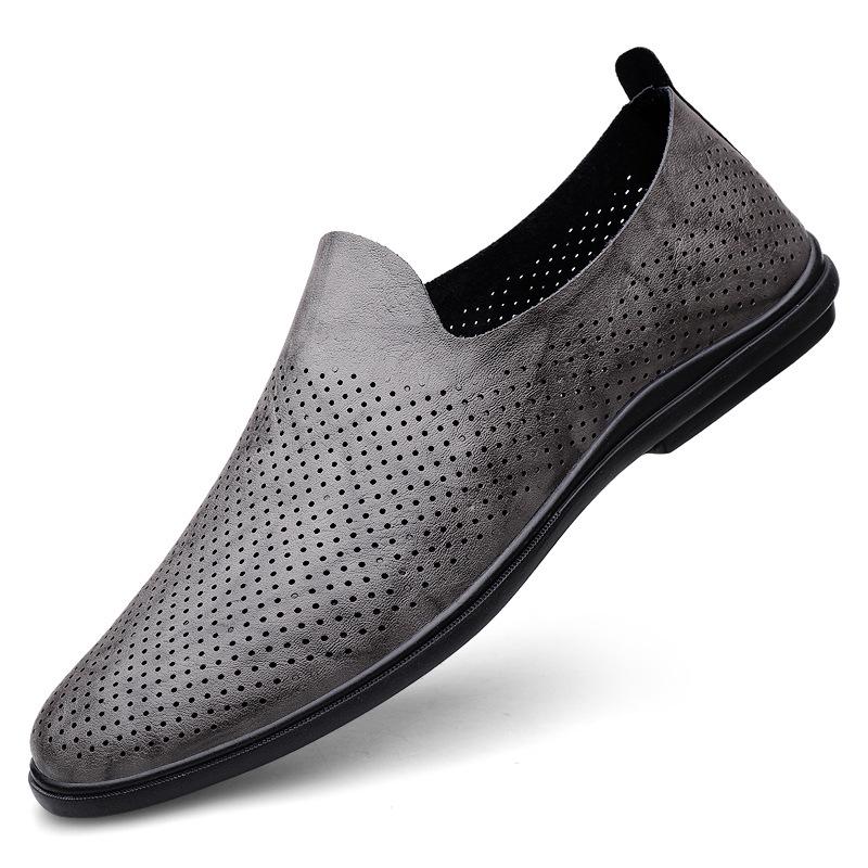 Men s Summer Perforated Leather Moccasins - Breathable Cowhide Slip-On Shoes 41