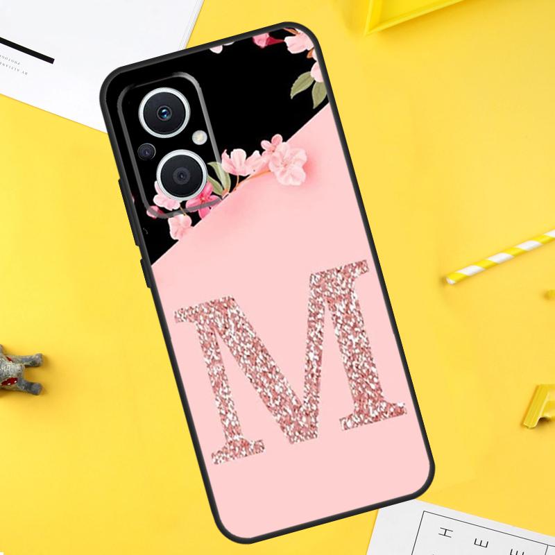 Letter Pink Shiny M R Case For OPPO Reno 7 Reno 10 Pro 4 5 6 8 Lite 8T 4Z 5Z OPPO Find X6 X5 Pro X2 X3 Neo Cover