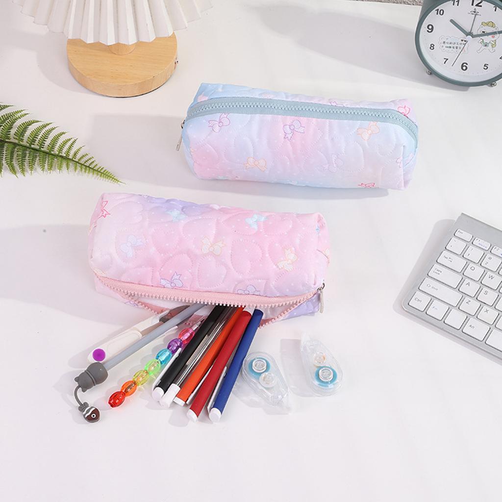 1PC Bowknot Print Pencil Case, Creative Starry Sky Style Portable Zipper Desktop Stationery Storage Bag, Cute Gift for Friends