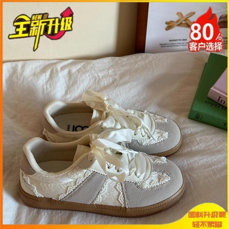 

Leather thin-soled shoes streamer 2025 spring new sports shoes women s shoes non-slip casual board shoes silver retro German training shoes 40