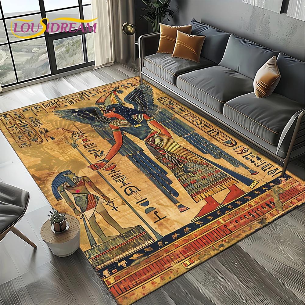 2025 Antico Egitto Mitologia Geroglifica Pittura Murale Tappeto Tappetino per Soggiorno Camera da Letto Decorazione Divano, Tappetino Antiscivolo