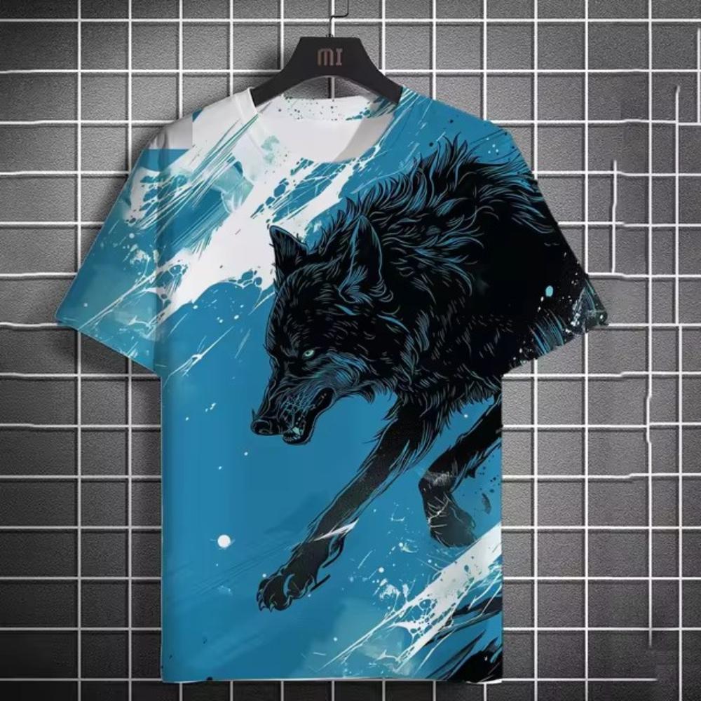 

2024 Лето Новая мужская летняя повседневная футболка с 3D-принтом Wolf Fierce Print унисекс короткая рубашка 6XL