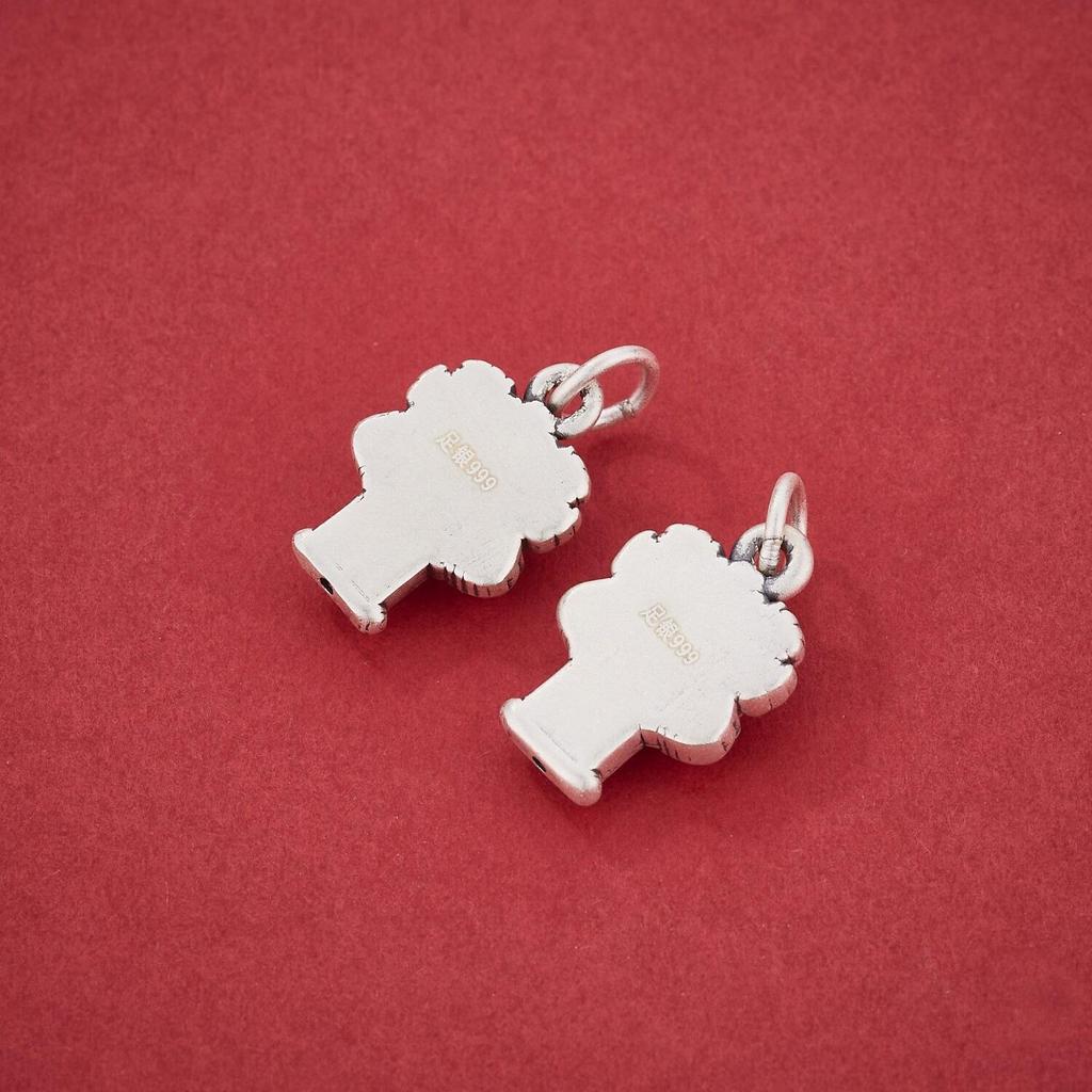 S999 Sterling Silver Retro Lion Dance Charm - Handmade DIY Bracelet Pendant