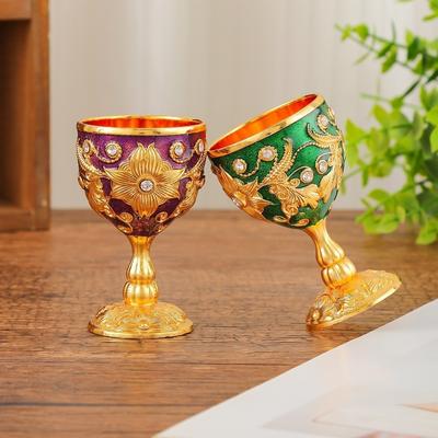 Flower Vintage Wine Cup Rhinestone Vodka Champagne Liqueur Cup Embossed Metal Chalice Goblet  Party
