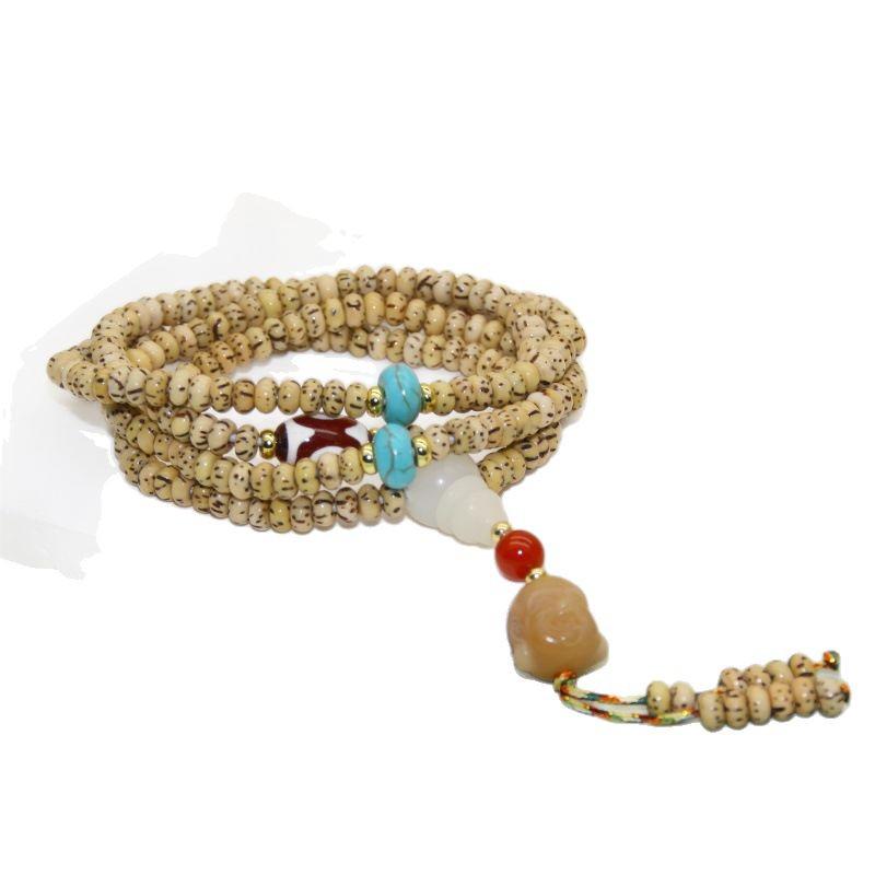 Hainan Polished Yellow Star Moon Bodhi Seed Multi-Turn Bracelet
