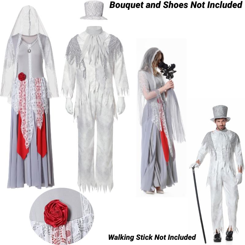 Vampire Halloween Cosplay Costume Set White Ghost Bride Groom Dressup Party