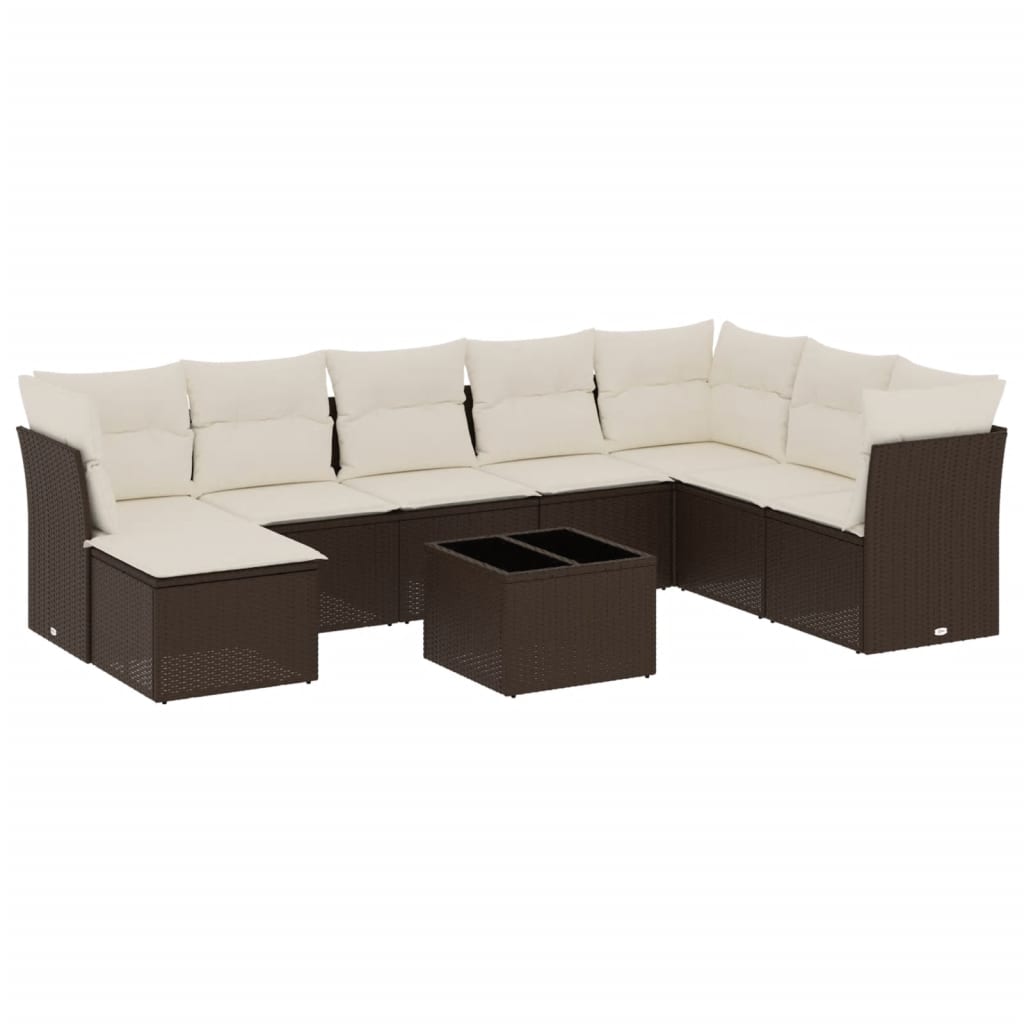 Vidaxl 9-Cz. Conjunto de Muebles de Jardín con Cojines, Marrón, Ratán Sintético