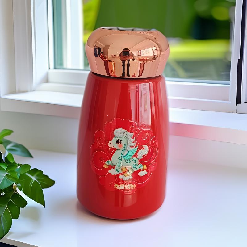Small mushroom 316 covered ceramic thermos cup, small and portable water cup, new high-value intelligent temperature display pocket cup