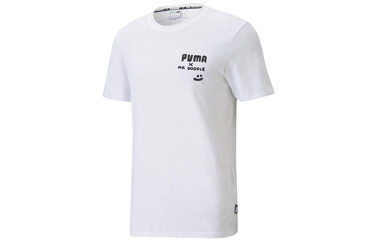 PUMA X Mr Doodle T Shirts Men s White Crew Neck Moderate Straight Fit 598641-02 S