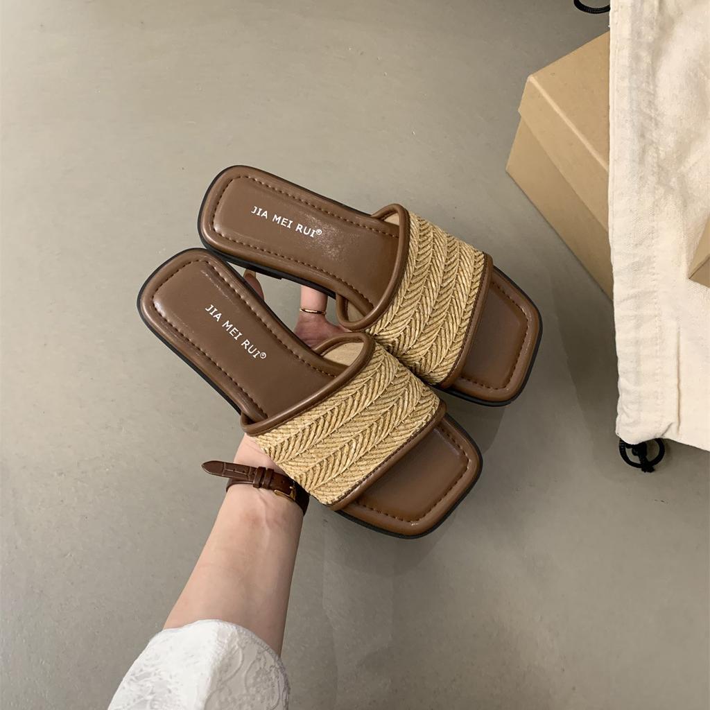 Fashion Summer Weave Women Beach Slippers Concise Open Toe Slide Ladies Outdoor Comfort Soft Sole Sandalias