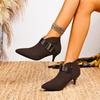 Fashion Metal Belt Buckle Decoration Ankle Boots Women 2025 Autumn Sexy Pointed Toe High Heel Boots Suede Side Zip Booties