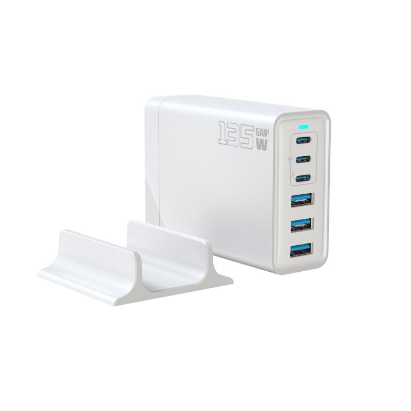 Multifuntional 135W Wall Charging Adapter USB Type C Port Intelligent Power Desktop Charging Station Plastic Texture