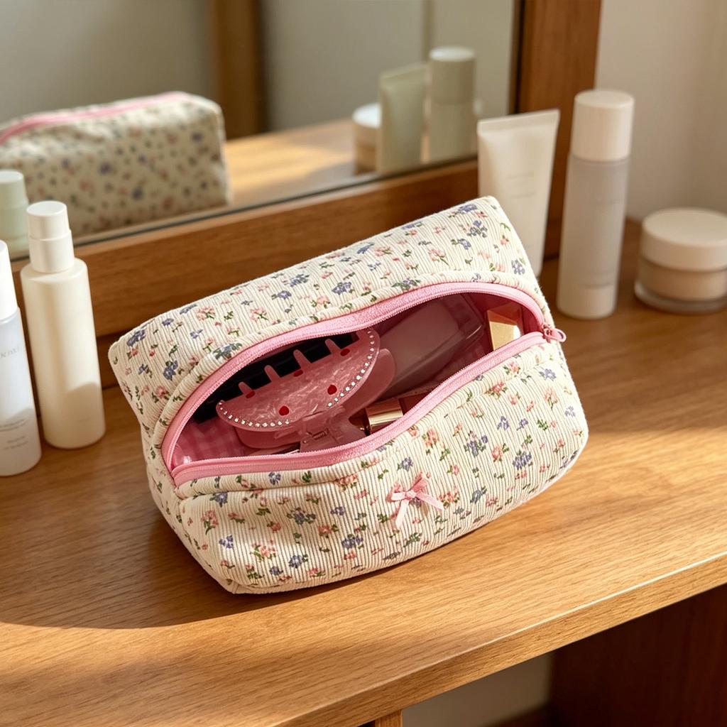 Roses Print Cosmetic Bag Zipper Closure Stylish Storage Bags Portable Organizer for Shopping And Outdoor Family Outings