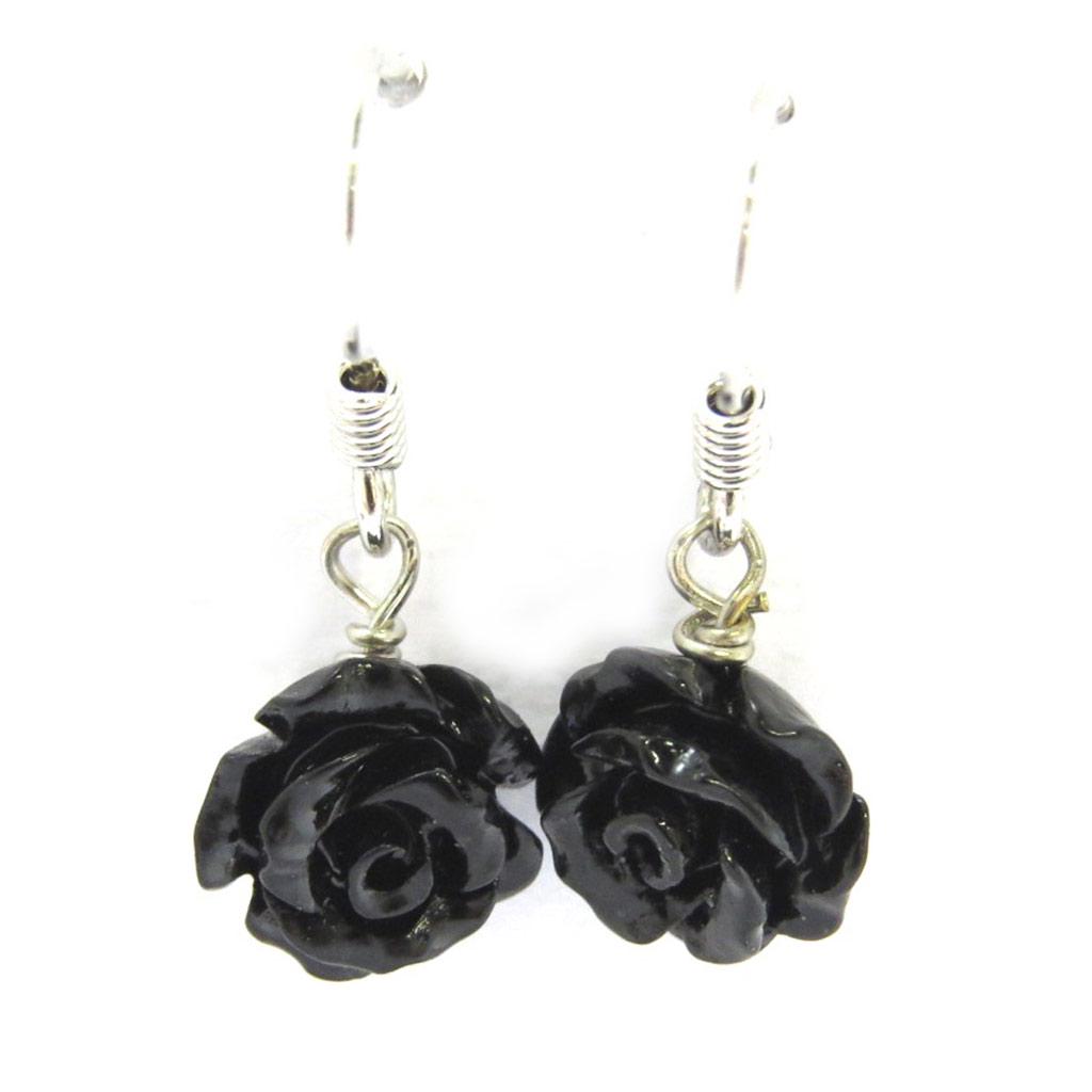 Les Trésors De Lily [N2981] - Black 'Rosa Romantica' Silver Earrings