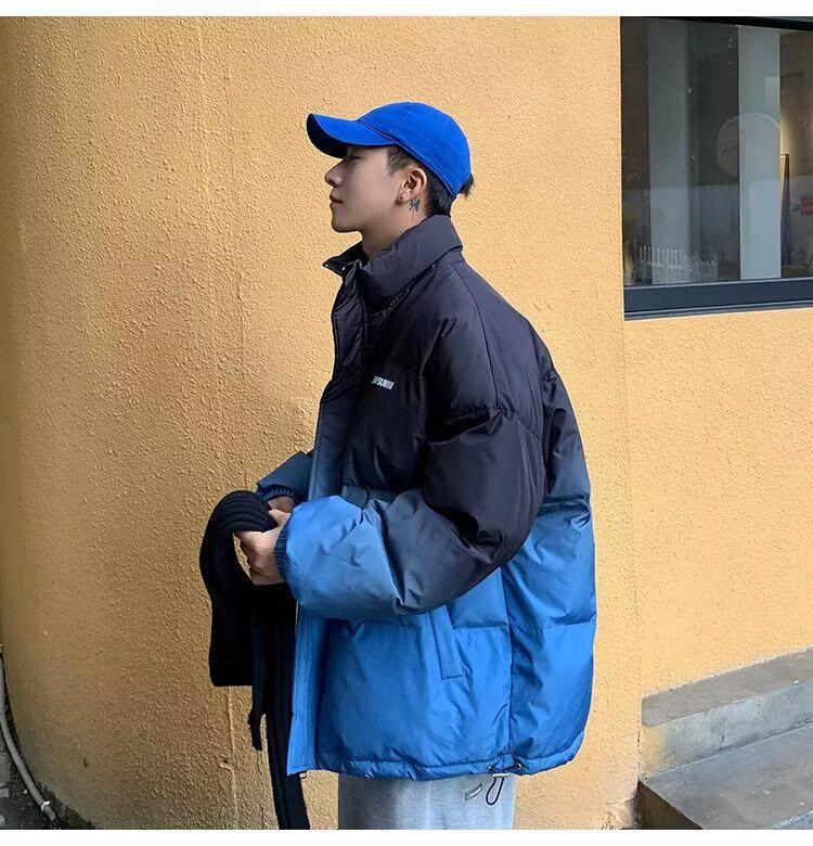Gradient Color Thickened Cotton Jacket for Men - Autumn/Winter Trendy American Loose-Fit Coat