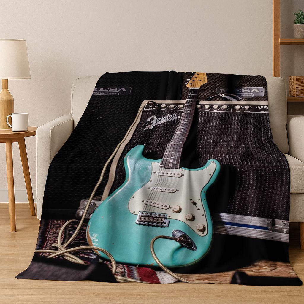 Fashion Fender Logo Guitar Music Instruments Art Flannel Blanket,Cozy Soft Throw Blanket for Home Bedroom Bed Sofa Cover Gift