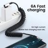 90 Elbow Spring Retractable 0.35-1.6M 6A Fast Charging USB C Cable USB-C to USB-C PD 3.0 for iPhone 15 Pro/Android/Samsung