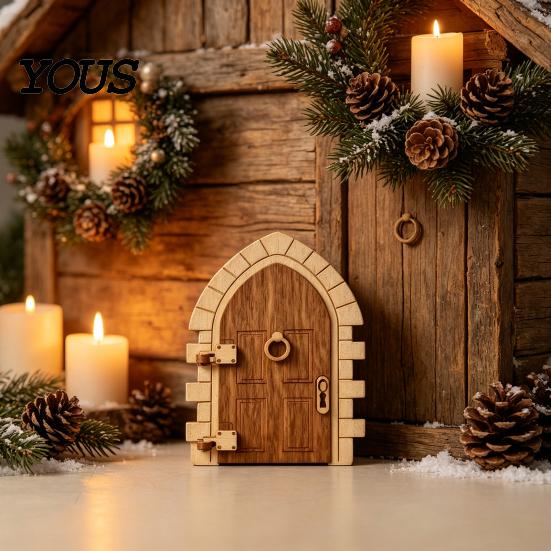 Whimsical Desk Ornaments Fairy Gnome Door Tabletop Ornament, Mini Wooden Elf Figurine, Handheld Craft Tale Home Garden Decor, Magical Cottage Desktop