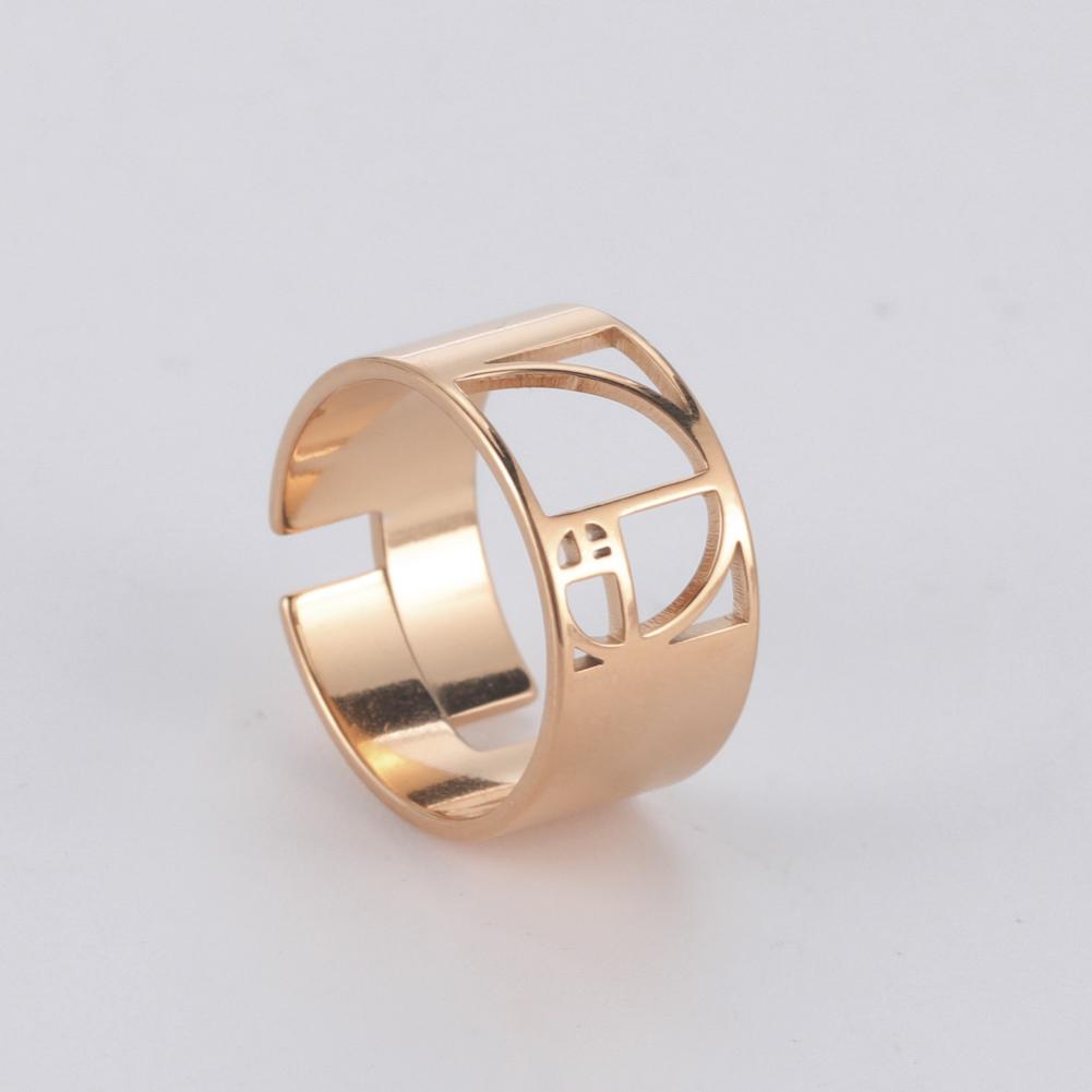 Fibonacci Spiral Golden Ratio Rings for Women Men Sacred Math Geometry Stainless Steel Adjustable Finger Ring Jewelry Gifts