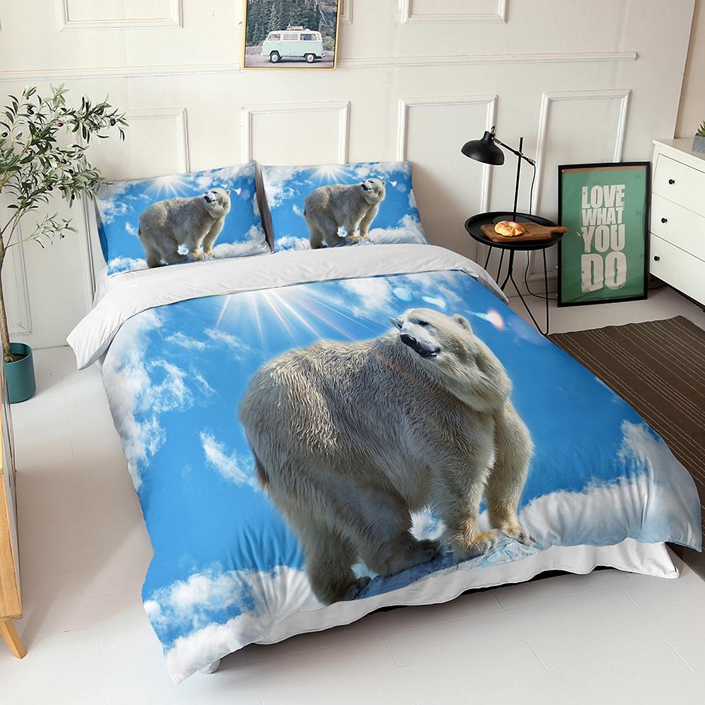 

Комплект постельного белья с рисунком белого медведя, мультяшного белого медведя, кролика и птицы, комплект постельного белья для детей, подростков и взрослых, мягкий пододеяльник из микрофибры EU single(135x200cm)