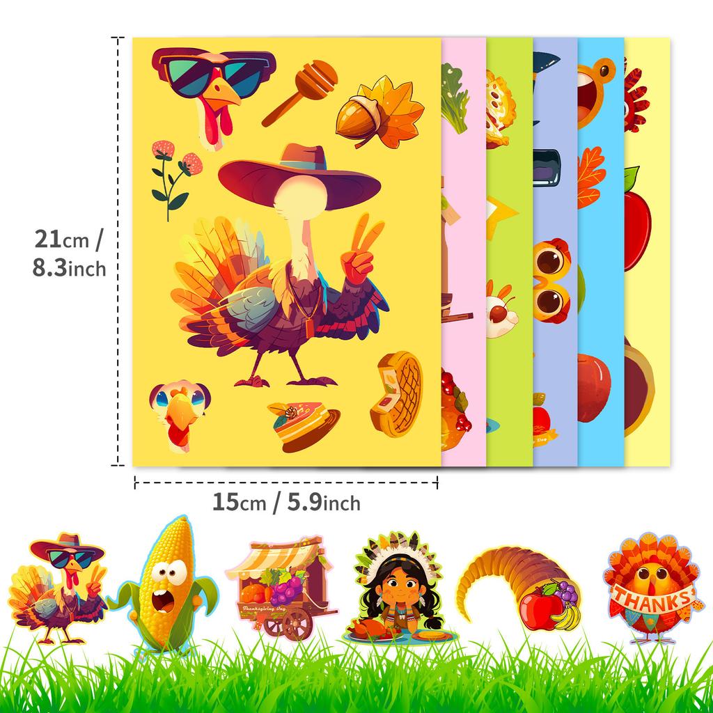 6 Thanksgiving Fall Harvest Season Puzzle Stickers Holiday Celebration Diy Face Changer Stickers Children'S Handbook