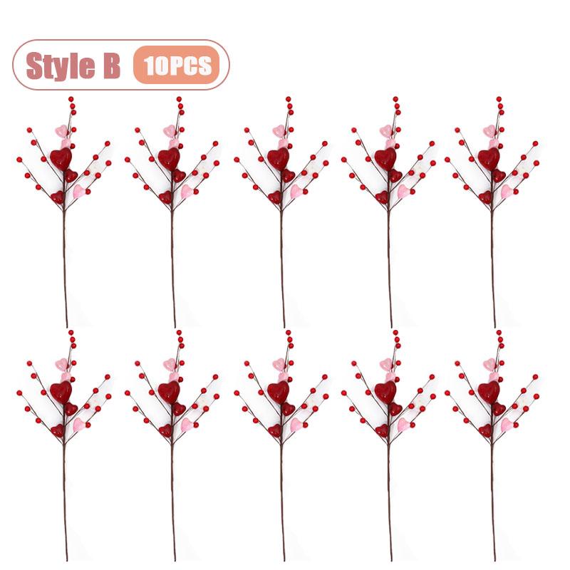 1-10PCS Valentines Decor Artificial Flower Berry Branches Heart Shape Berry Fake Flowers Anniversary Wedding Home Decor