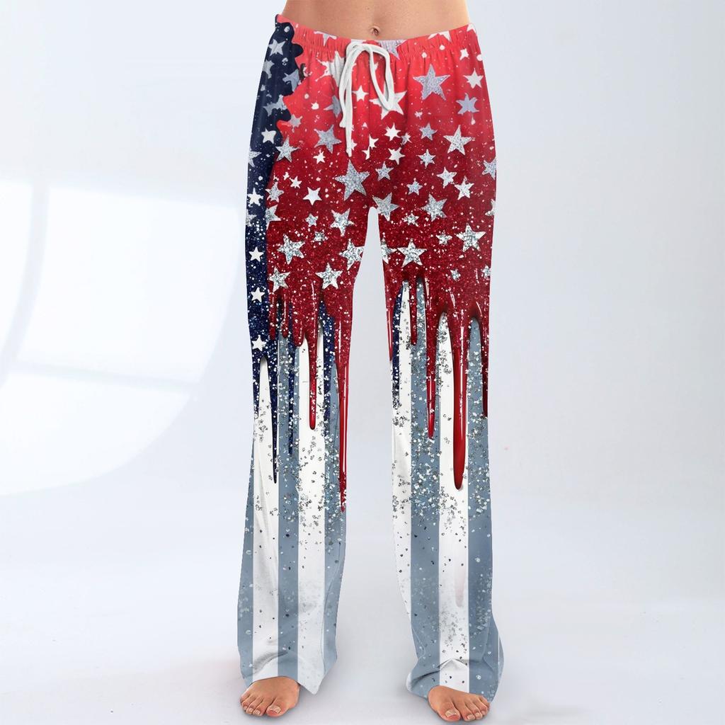 Women’s Star Print Lounge Pants Elastic Waist Casual Loose Fit Pajama Bottoms Lightweight Soft Trousers for Home Wear