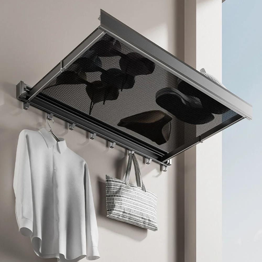 Retractable Clothes Drying Rack,Wall Mount Laundry Clothing Hanger,Aluminum Alloy Racks with Net for Socks,Underwears,1 Pack