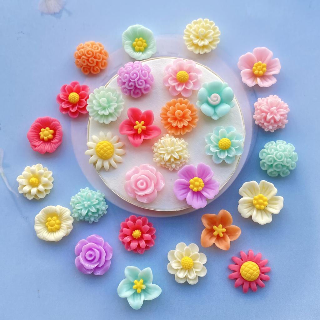 30Pcs Kawaii Cute Mixed Flowers Flat Back Resin Cabochons Scrapbooking DIY Jewelry Craft Decoration Accessorie E199