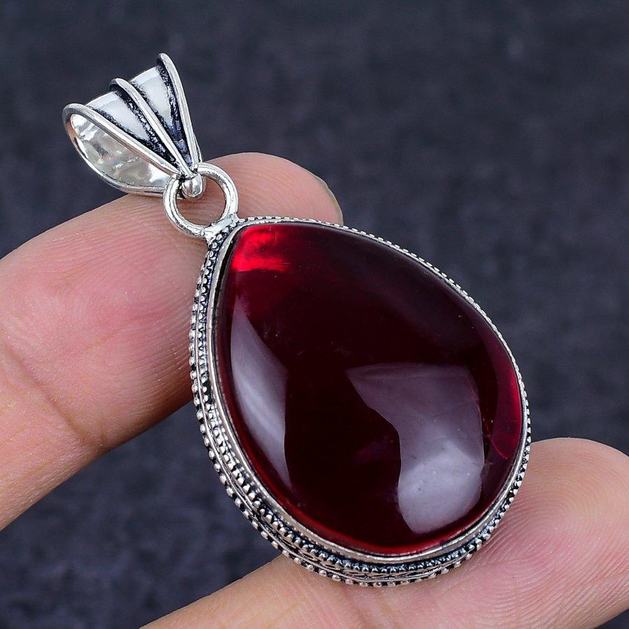 Garnet Gemstone 925 Sterling Silver Jewelry Pendant 2.01"