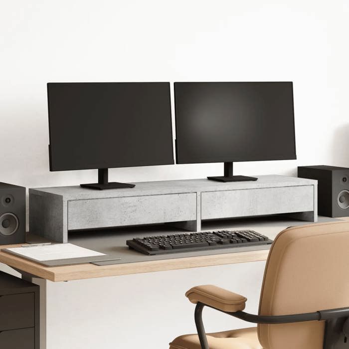 VidaXL Monitor Stand with Drawers Concrete Grey Engineered Wood, Screen Riser, Monitor Shelf, Monitor Base 854673