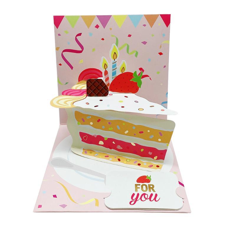 3D Up Happy Birthday Greeting Card Delicate Handmade Cake Design Foldable for Coworker Birthday Surprise Small Gift