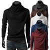 Chic Men Solid Color Heap Collar Long Sleeve Pullover Bottoming Top Slim T-shirt